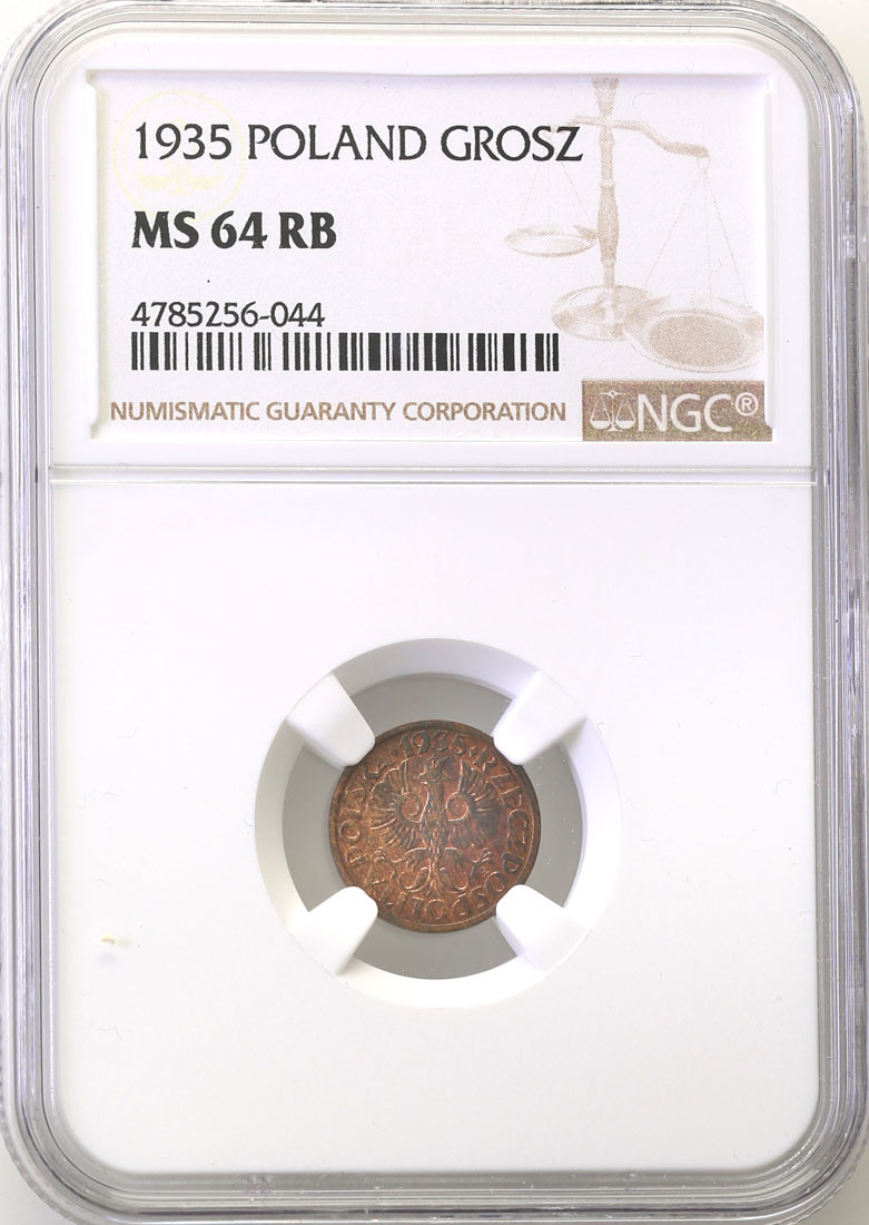 II RP 1 grosz 1935 NGC MS64 RB